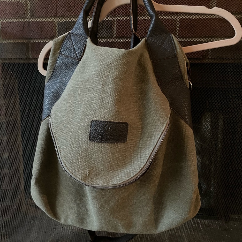 Large Olive canvas Handbag -x body or shoulder